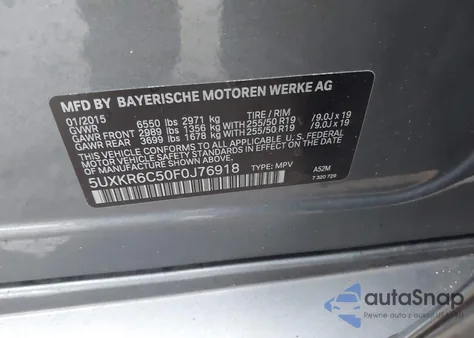 2015 BMW X5 xDrive50I z USA, uszkodzony, nr VIN 5UXKR6C50F0J76918